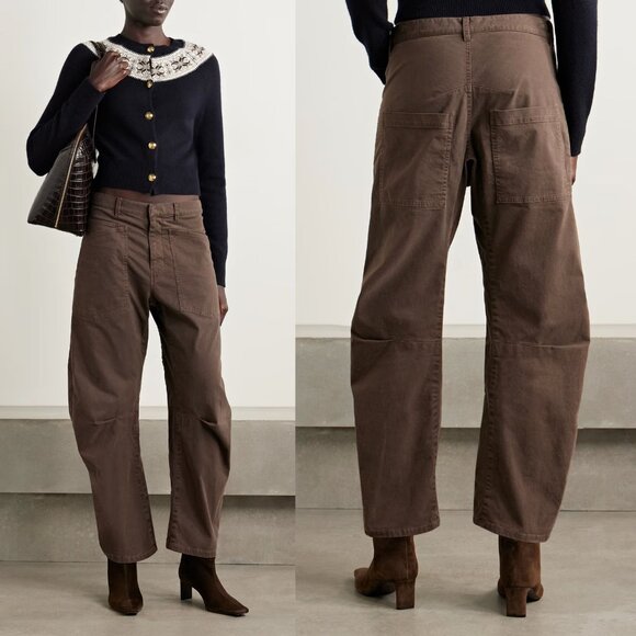Nili Lotan Pants - Nili Lotan Shon Pant Chocolate Brown Twill Cotton Barrel Leg Crop Hemmed Size 0